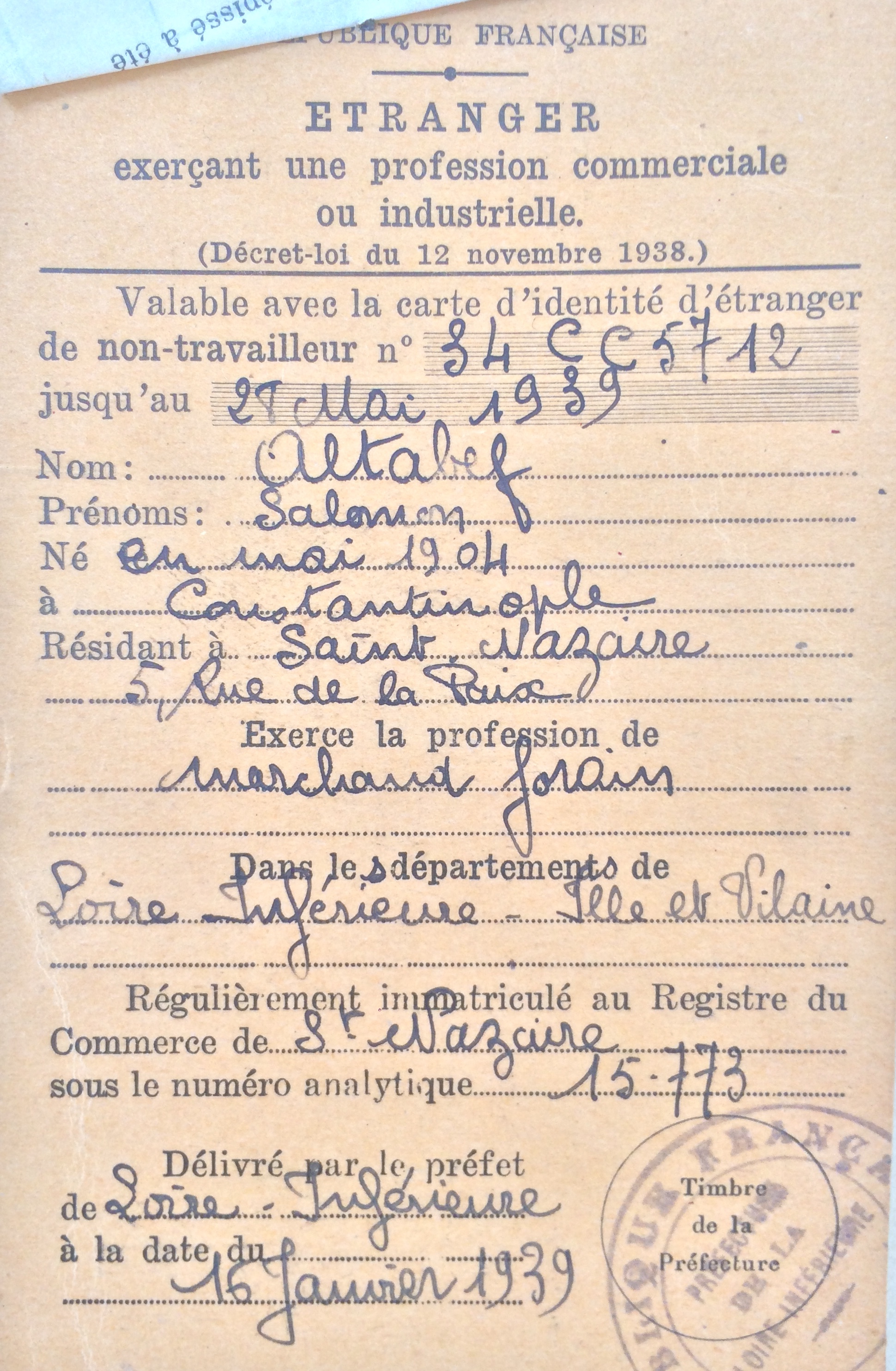 Carte de commerçant étranger [ADLA 4M896