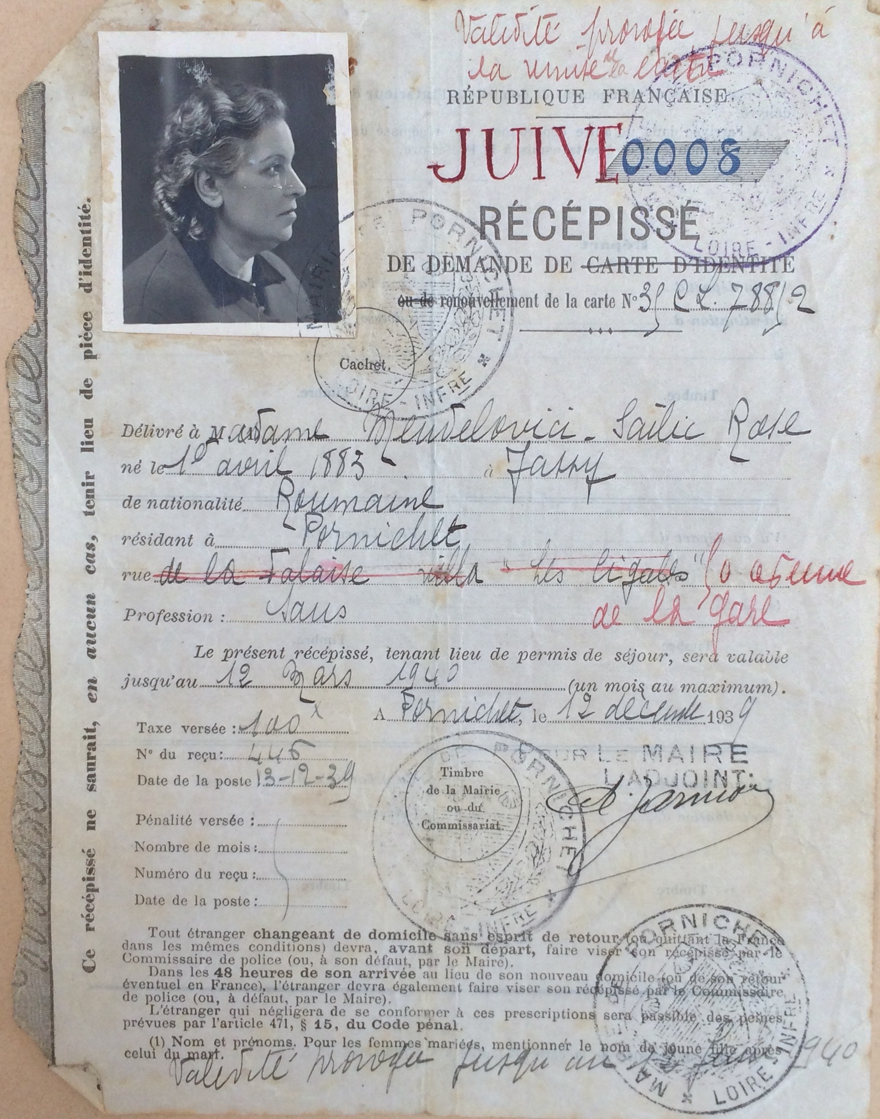 Dossier d'étranger de Rose MENDELOVICI ADLA 4M946