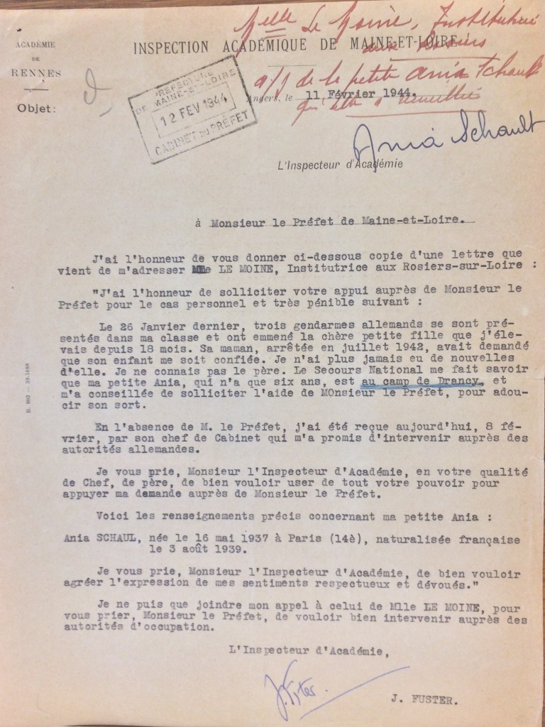 Lettre de J. Fuster, inspecteur d'académie au Préfet du Maine-et-Loire [ADML 303W294]