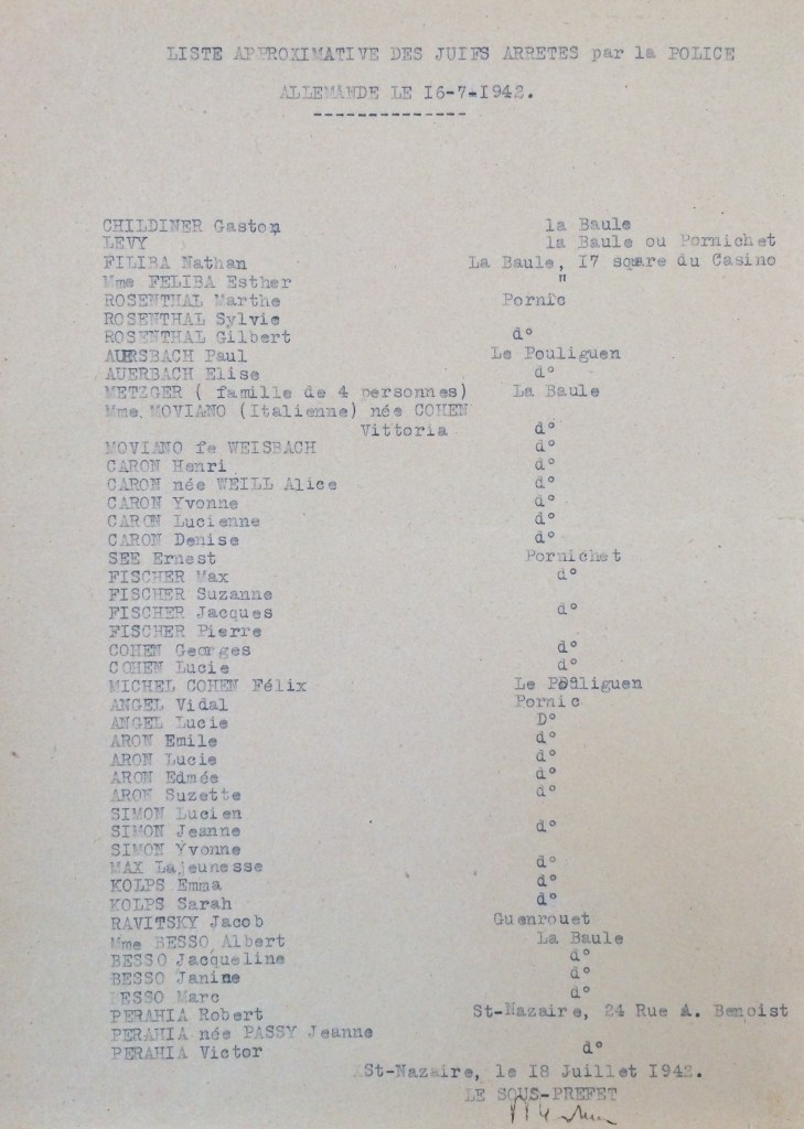 Liste provisoire des arrestations [ADLA 1694W25]