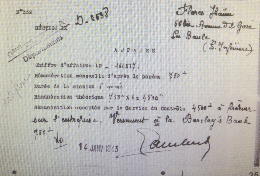 Dossier d'aryanisation de Haïm FLORES [Archives Nationales AJ38/4598 dossier n°2538]