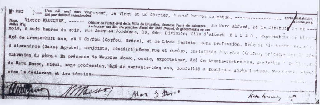 Acte de naissance de Marc BESSO [Etat Civil, Bruxelles]