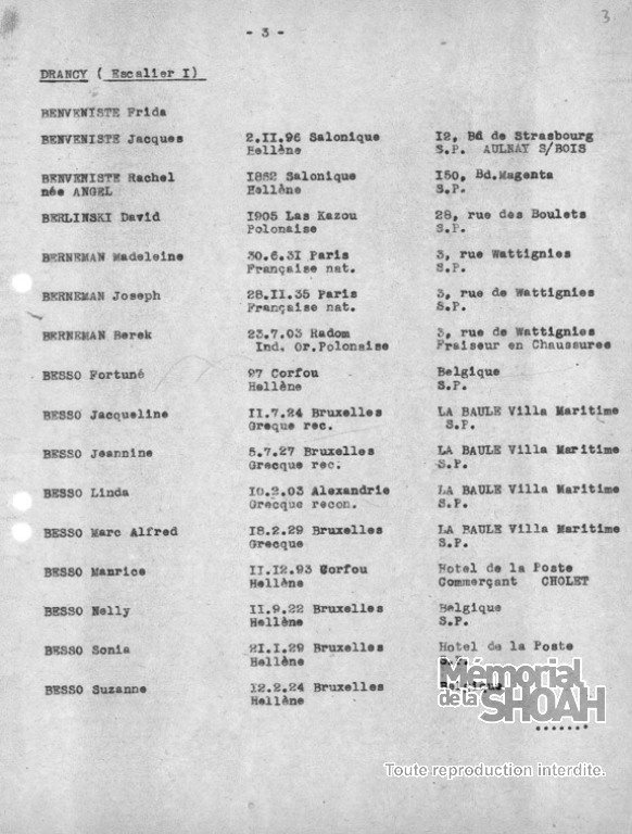 Liste convoi 45 [CDJC, Mémorial de la Shoah, en ligne]