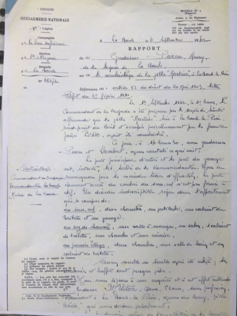 Rapport de Gendarmerie 04 septembre 1942 [Archives Municipales de La Baule]