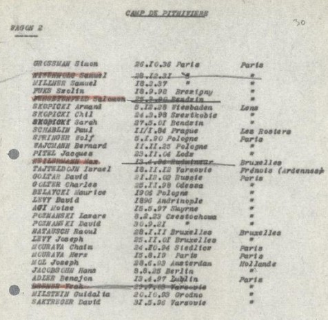 Liste du convoi numéro 25 [CDJC, Mémorial de la Shoah, en ligne]