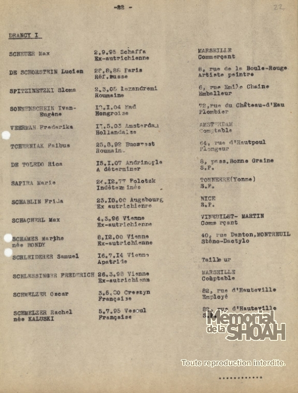 Liste convoi 40 [CDJC, Mémorial d la Shoah, en ligne]