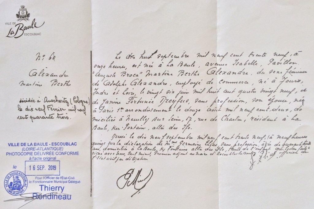 Acte de naissance de Martine ALEXANDRE [Mairie de La Baule, état civil]