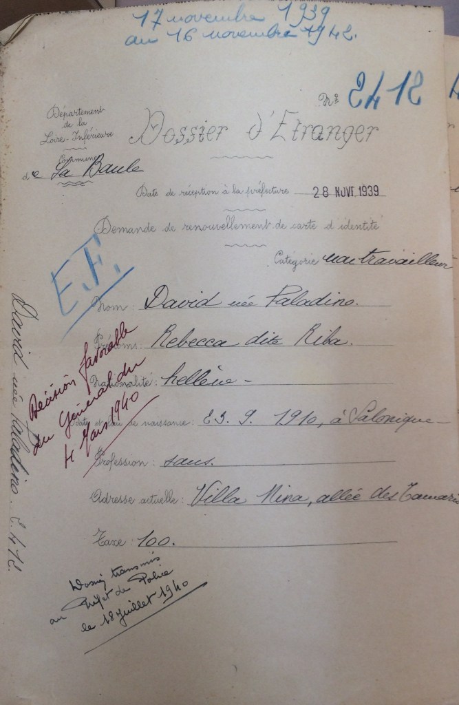Dossier d'étranger Rebecca dite Riba DAVID [ADLA 4M938]
