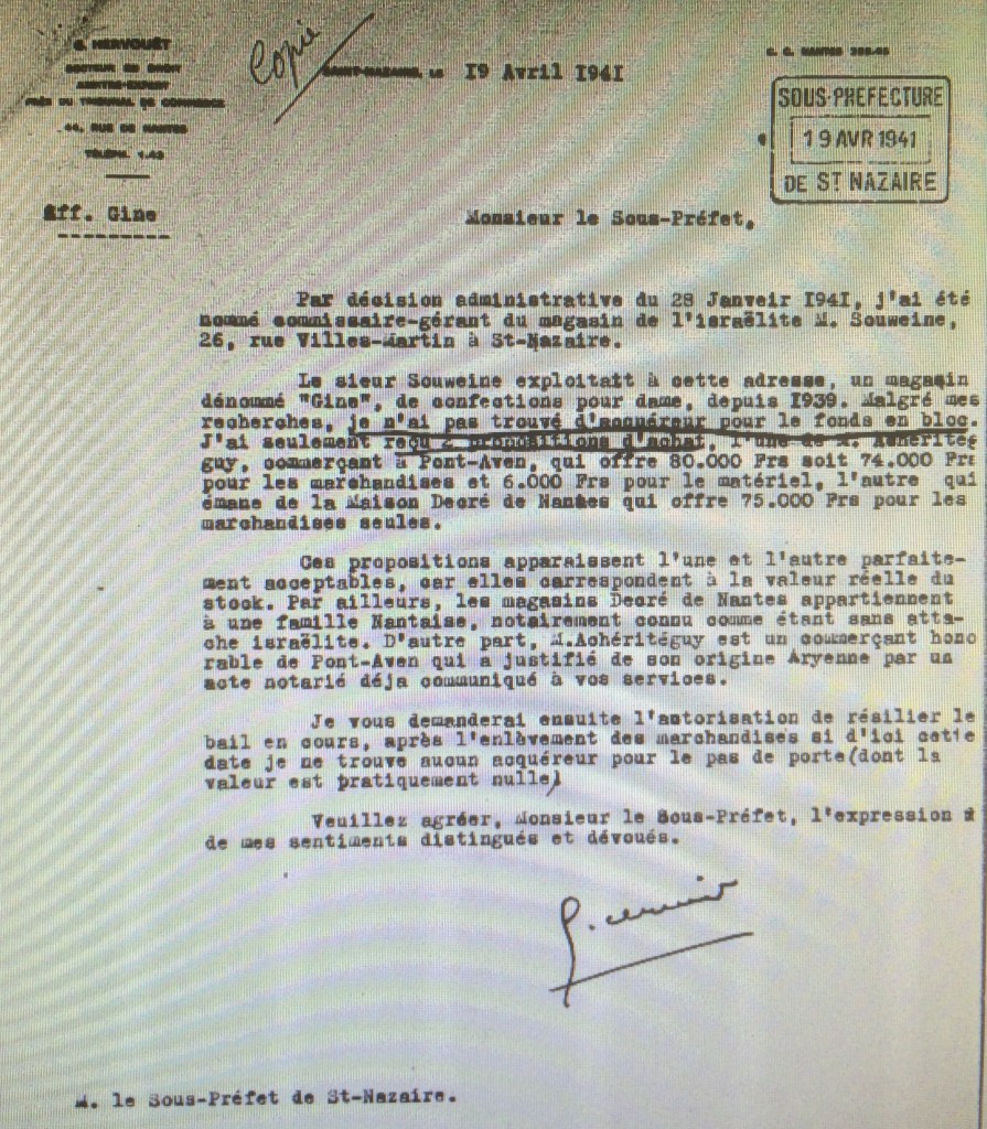 Dossier d'aryanisation du magasin GINE du Commissariat Général aux Questions Juives   [Archives Nationales, AJ38/4597 dossier n°2516]