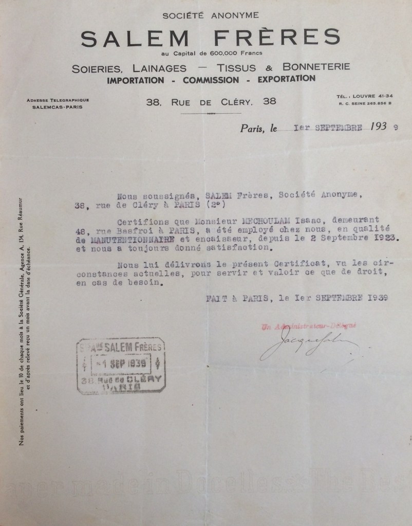  Dossier d'étranger d'Isaac MECHOULAM [ADLA 4M946] 