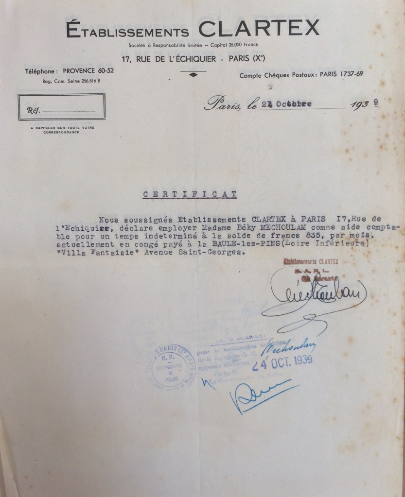 Dossier d'étranger de Beky MECHOULAM [ADLA 4M938] 