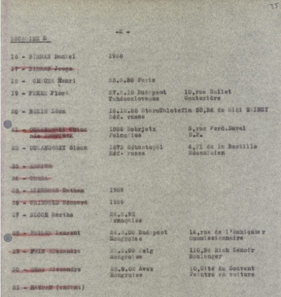 Liste convoi [CDJC, Mémorial de la Shoah, en ligne]