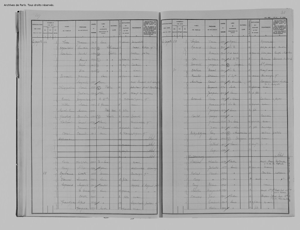 Recensement 1936 [Archives de Paris, 2M8/578]