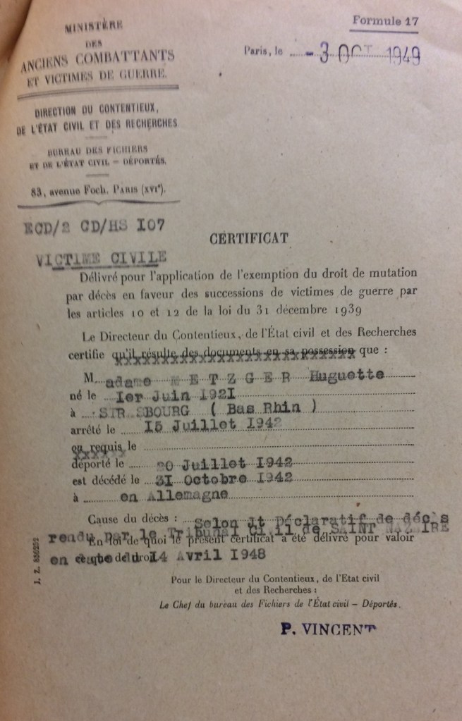 Dossier d'Huguette METZGER [DAVCC Caen, 21 P 515 844]