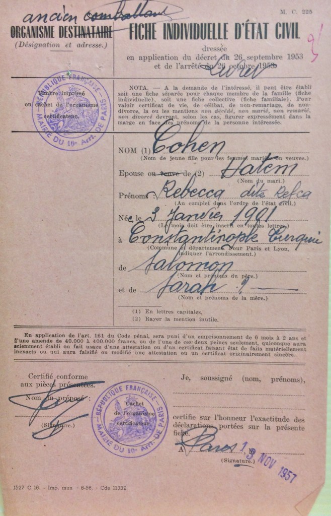 dossier de Sarah COHEN [DAVCC Caen, 21 P 437483]