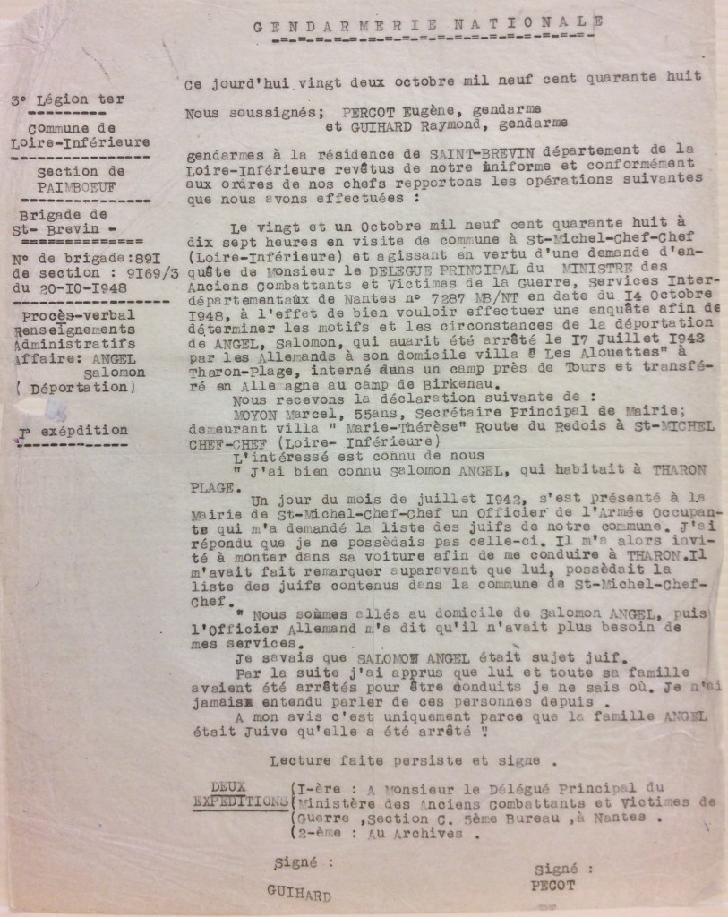Circonstances de l'arrestation de la famille ANGEL [DAVCC Caen, 21 P 418 410]