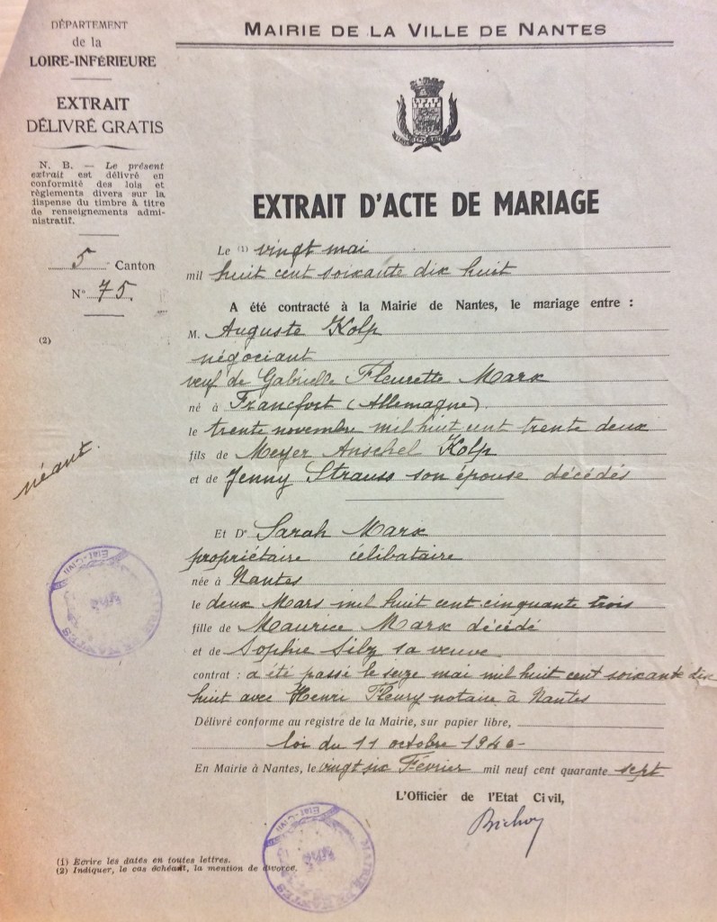 Acte de mariage KOLP/MARX [DAVCC Caen, 21 P 469 783]