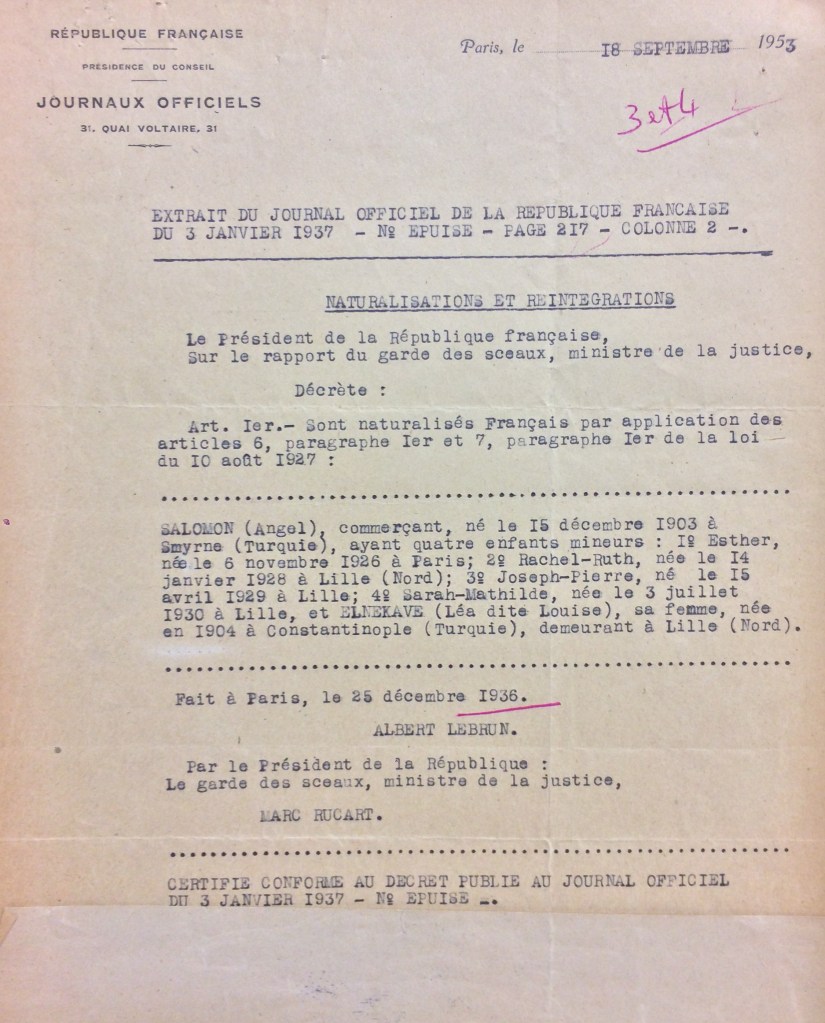 Extrait Journal Officiel Naturalisation [DAVCC Caen, 21 P 418 410]