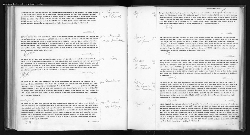 Acte de décès d'Emil KUX [Archives de Paris,16D163 0092]