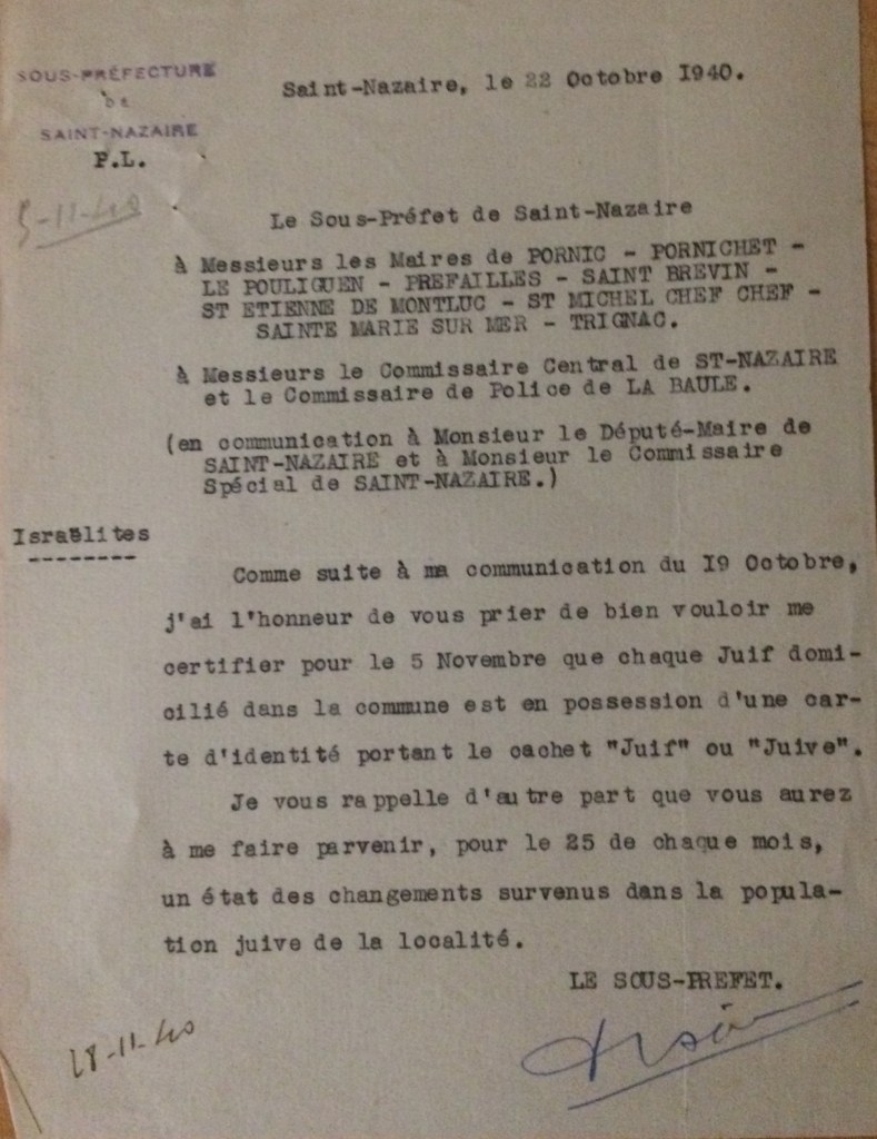 Courrier du sous-préfet aux maires des communes et commissaires  de l'arrondissement de Saint-Nazaire [Archives Municipales de Saint-Brévin, H13]