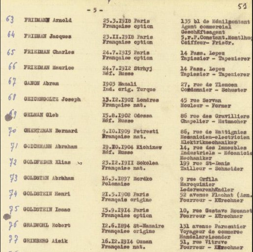 Liste convoi 3 [CDJC, Mémorial de la Shoah, Paris]