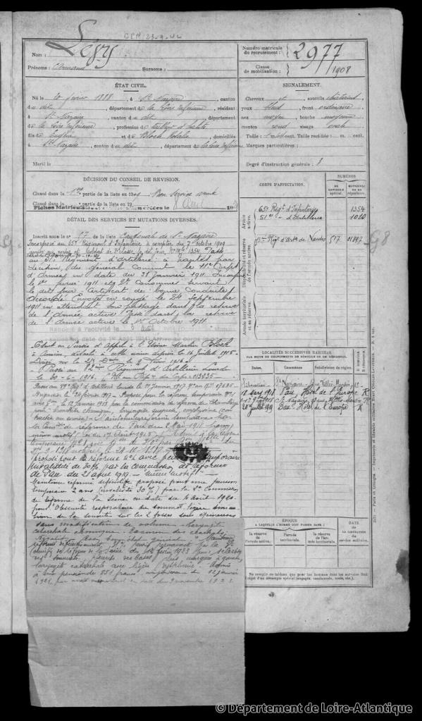 Registre Matricule Armand LEVY n° matricule 2977 [ADLA, en ligne]