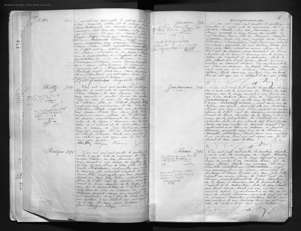 Acte Naissance Jean NETTER [Archives de Paris, 10N350]