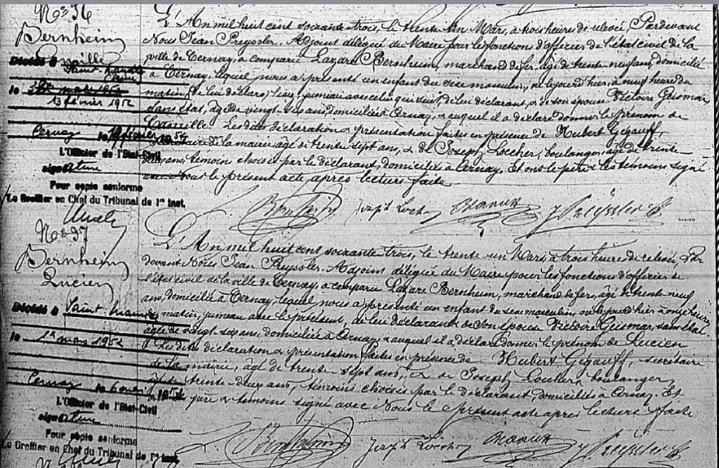 Acte de naissance de Lucien BERNHEIM [AD68, en ligne]