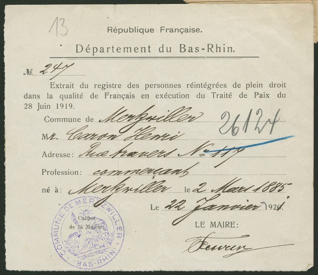 [Archives Départementales du Bas-Rhin 844 D 61/13]