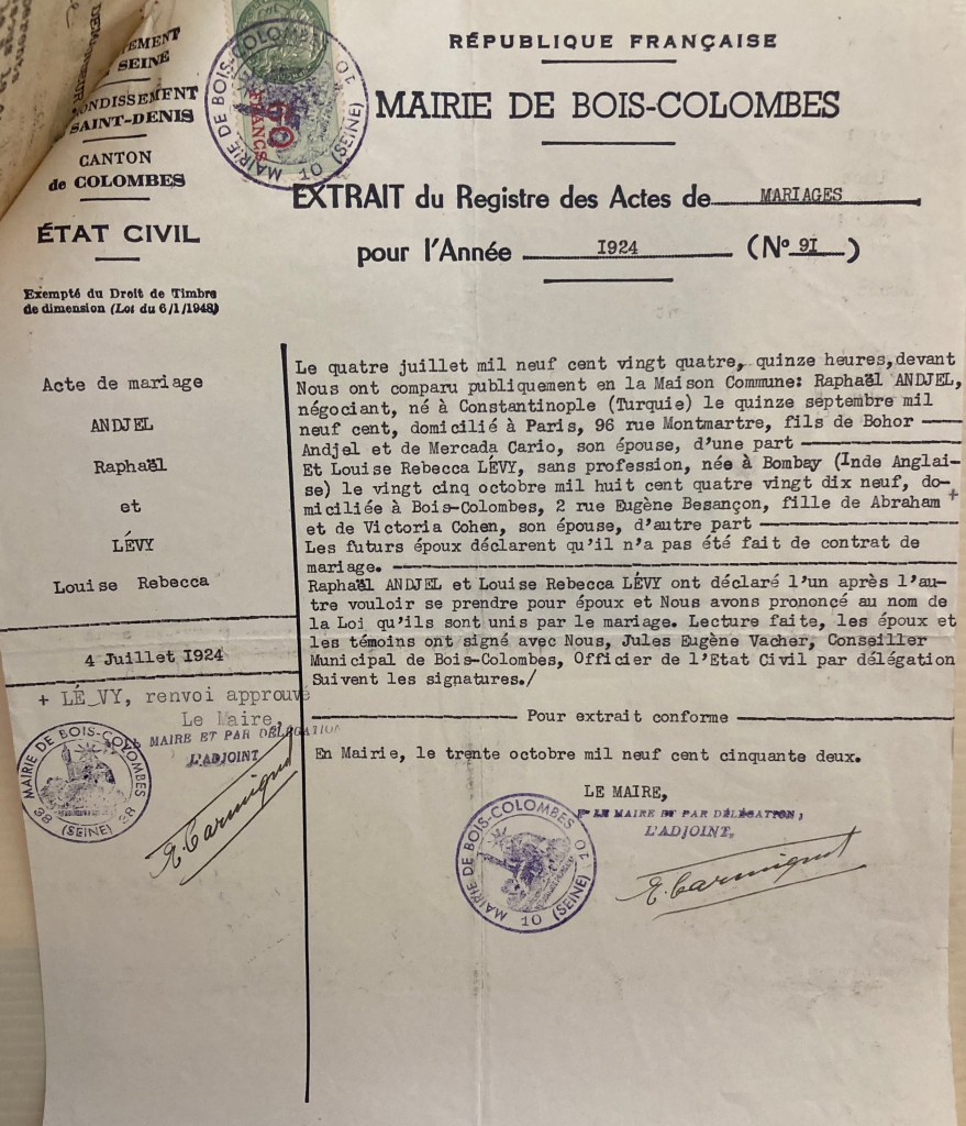 Bulletin de mariage de Raphaël et Louise LEVY [DAVCC 21 P 418 227]