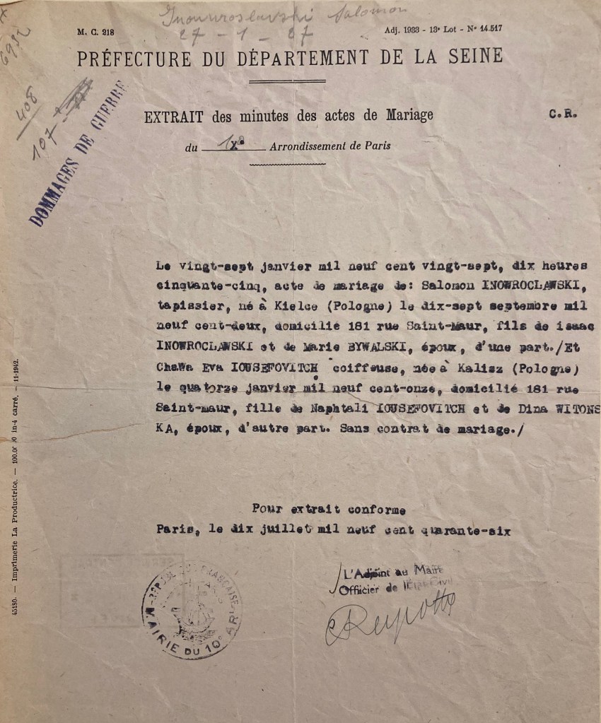 Dossier de Salomon INOWOROCLAWSKI [DAVCC 21 P 466987]