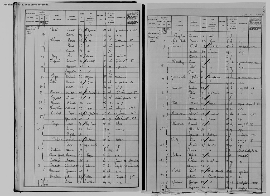 Recensement 1936 [Archives de Paris, D2M8]