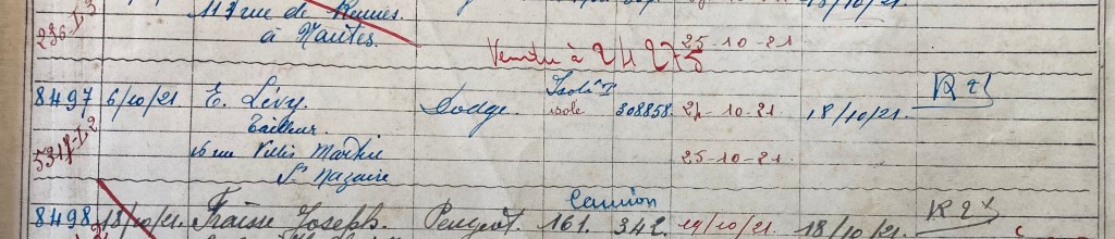 Registre enregistrement Véhicules Préfecture Nantes [ADLA 1902S307]