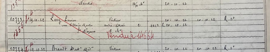 Registre enregistrement Véhicules Préfecture Nantes [ADLA 1902S307]