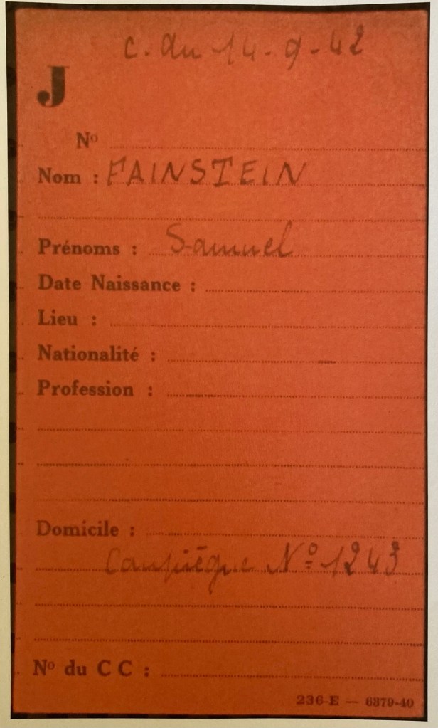 Fiche de Samuel FAINSTEIN [Fichiers Préfecture Police Paris Individuel Adulte F9/5640]
