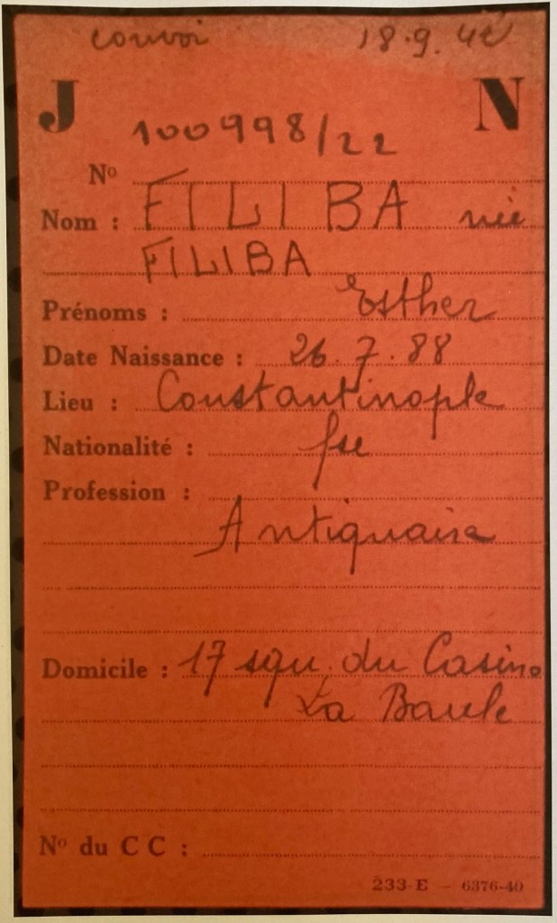 Fiche de FILIBA Esther [Fichiers Préfecture Individuel Adulte F9/5640]