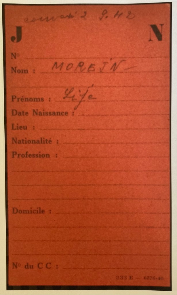 Fiche de Ilja (Lije) MOREJN [Fichiers Préfecture Police Individuel Adulte F9/5655]