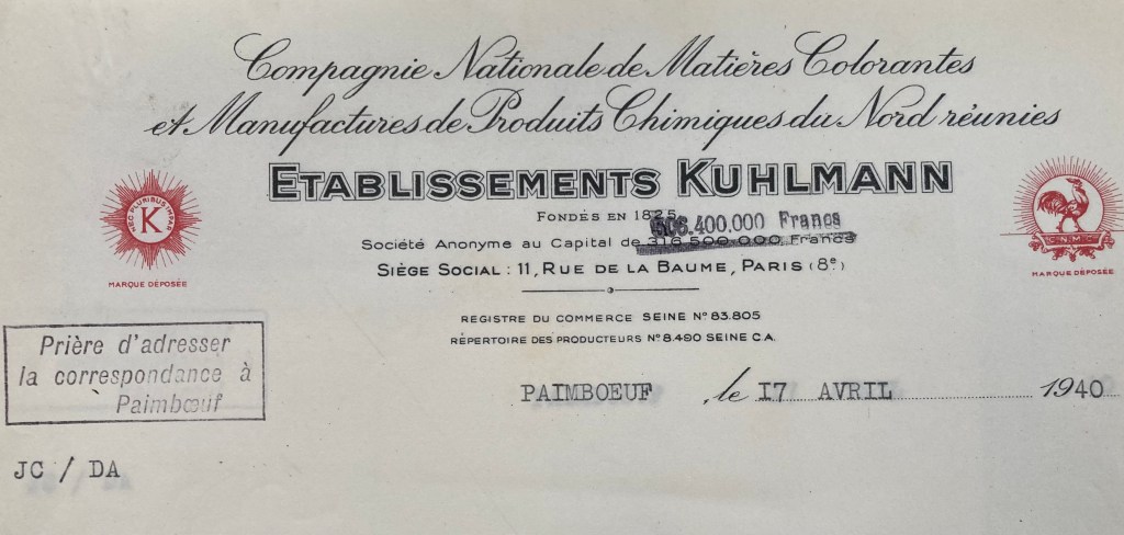 Papier à en-tête Etablissements Kuhlmann, Paimboeuf 1940 [ADLA]