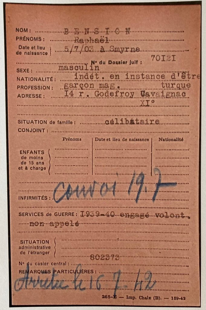 Fichier Préfecture Familial de Raphaël BENSION [AN F9/5606]
