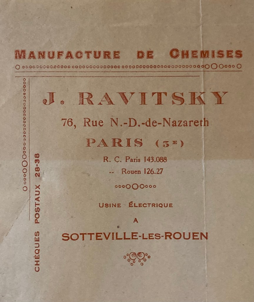 Papier à en_tête de l'entreprise RAVITSKY [Archives Nationales Dossier 23351X25 B/11/9062]