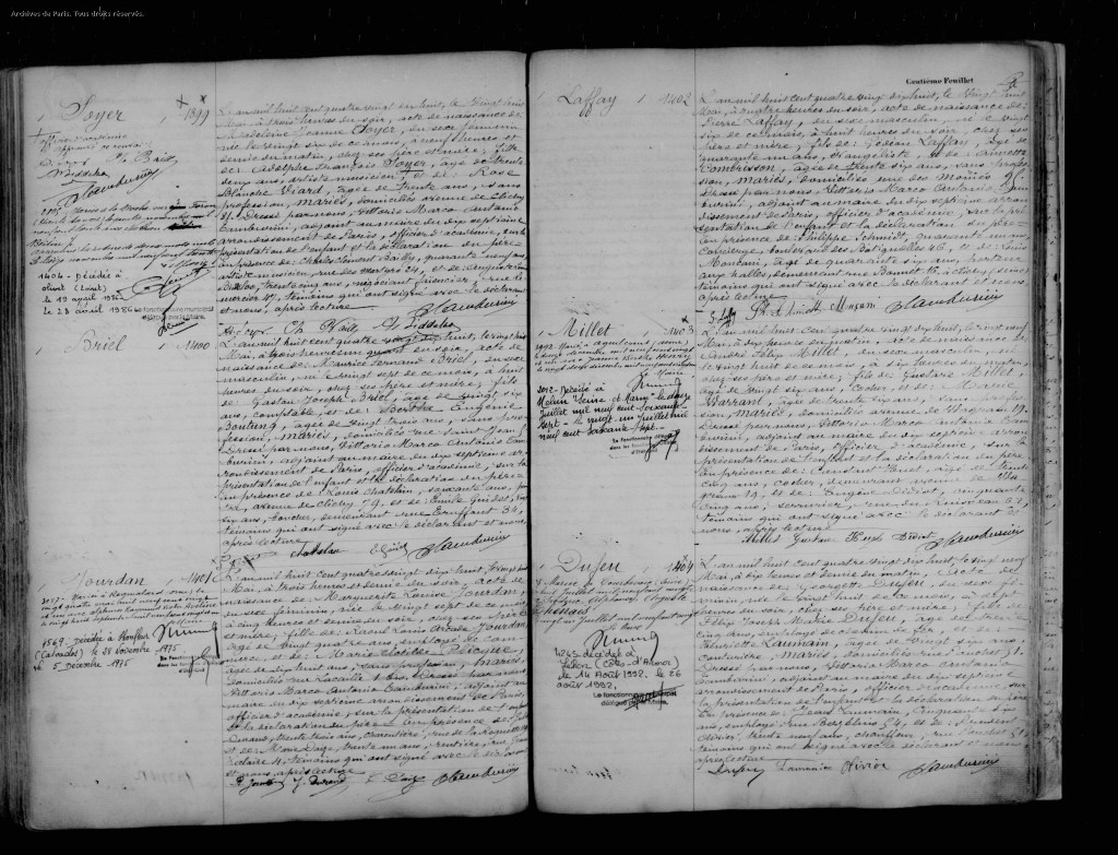 Acte de naissance de Madeleine SOYER [Archives de Paris V4E 10181/0105]