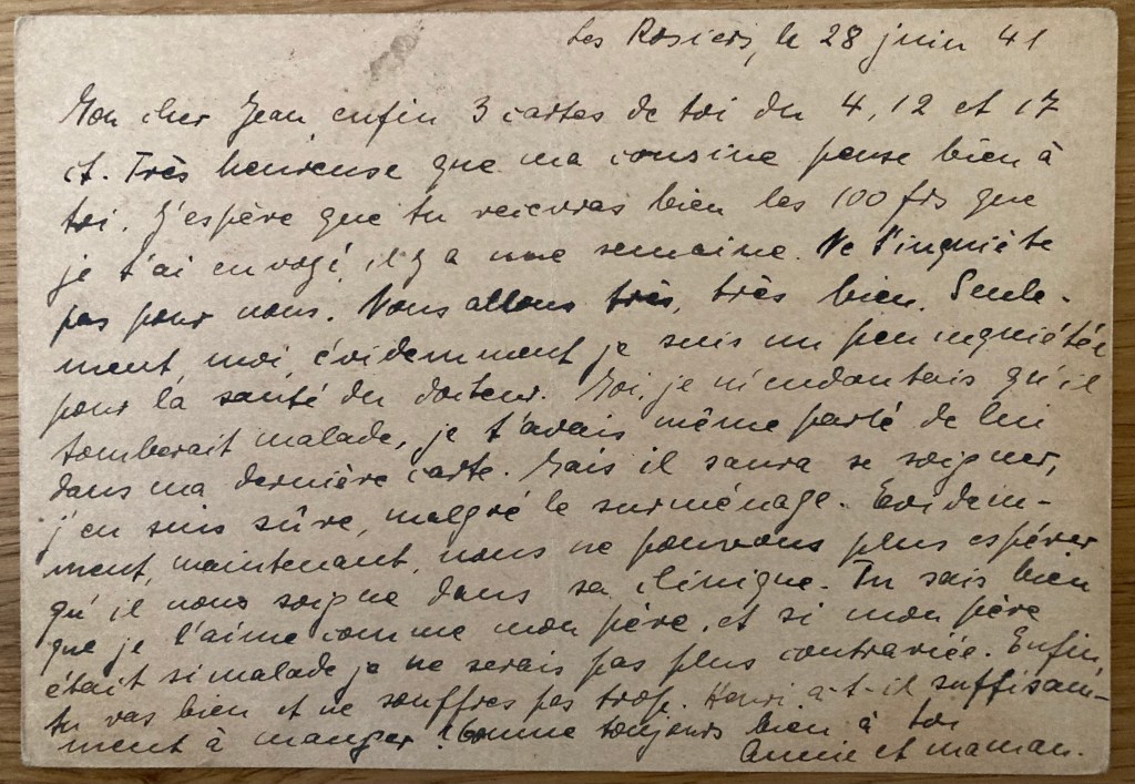 Carte du 28 juin 1941 de Ruth à Hans SCHAUL [Collection particulière Dirk KRÜGER]