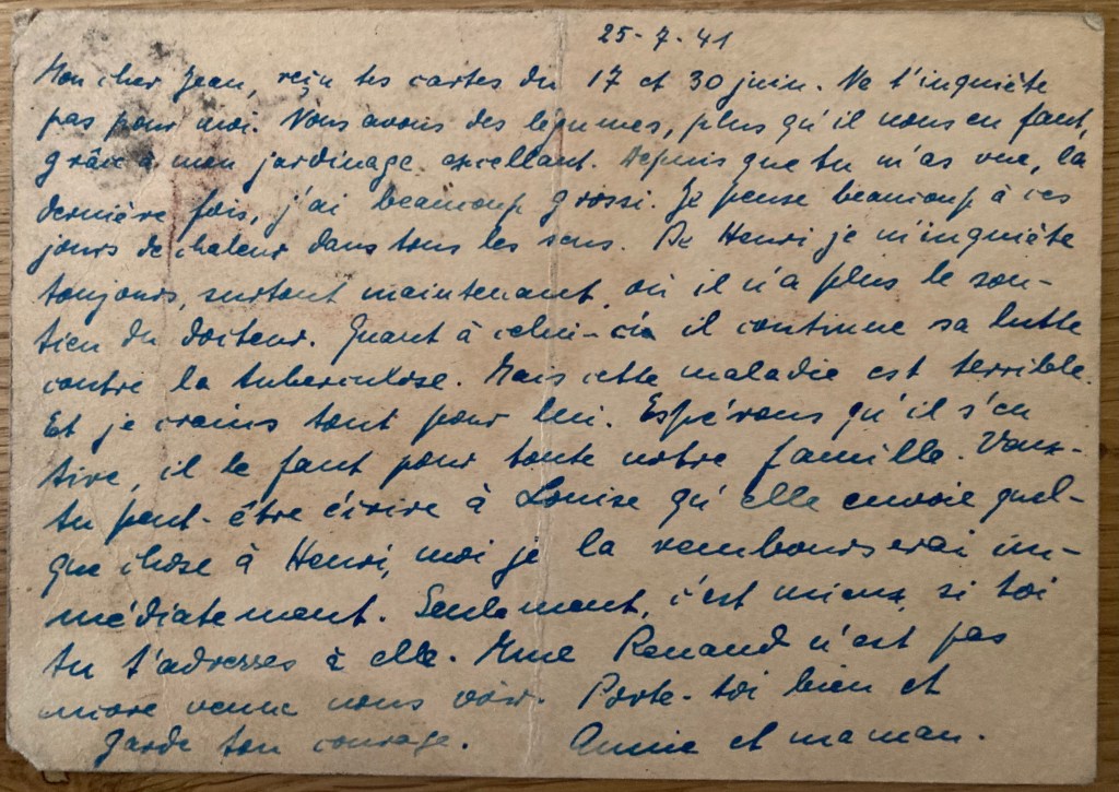 Carte du 25 Juillet 1941 de Ruth à Hans SCHAUL [Collection particulière Dirk KRÜGER]