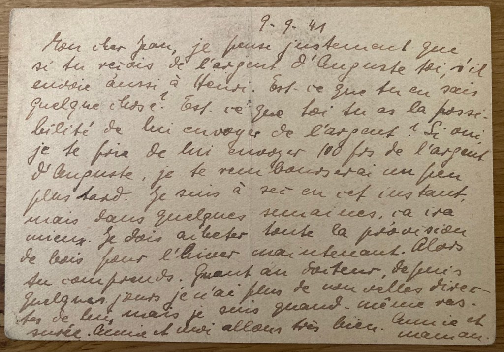 Carte du 09 septembre 1941 de Ruth à Hans SCHAUL [Collection particulière Dirk KRÜGER]