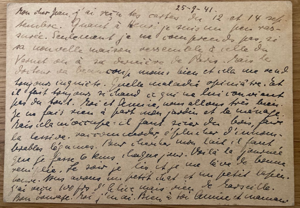 Carte du 25 septembre 1941 de Ruth à Hans SCHAUL [Collection particulière Dirk KRÜGER]