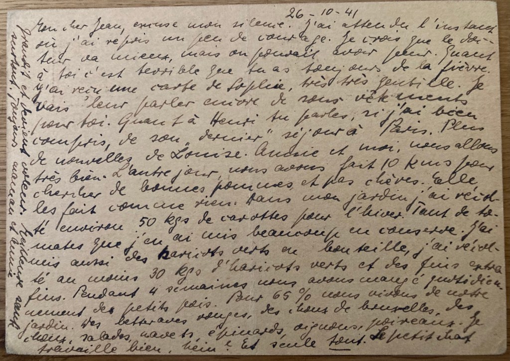 Carte du 26 octobre 1941 de Ruth à Hans SCHAUL [Collection particulière Dirk KRÜGER]