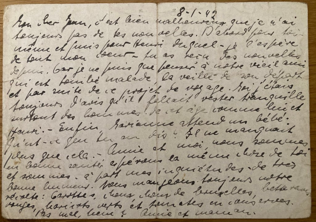 Carte du 08 janvier 1942 de Ruth à Hans SCHAUL [Collection particulière Dirk KRÜGER]