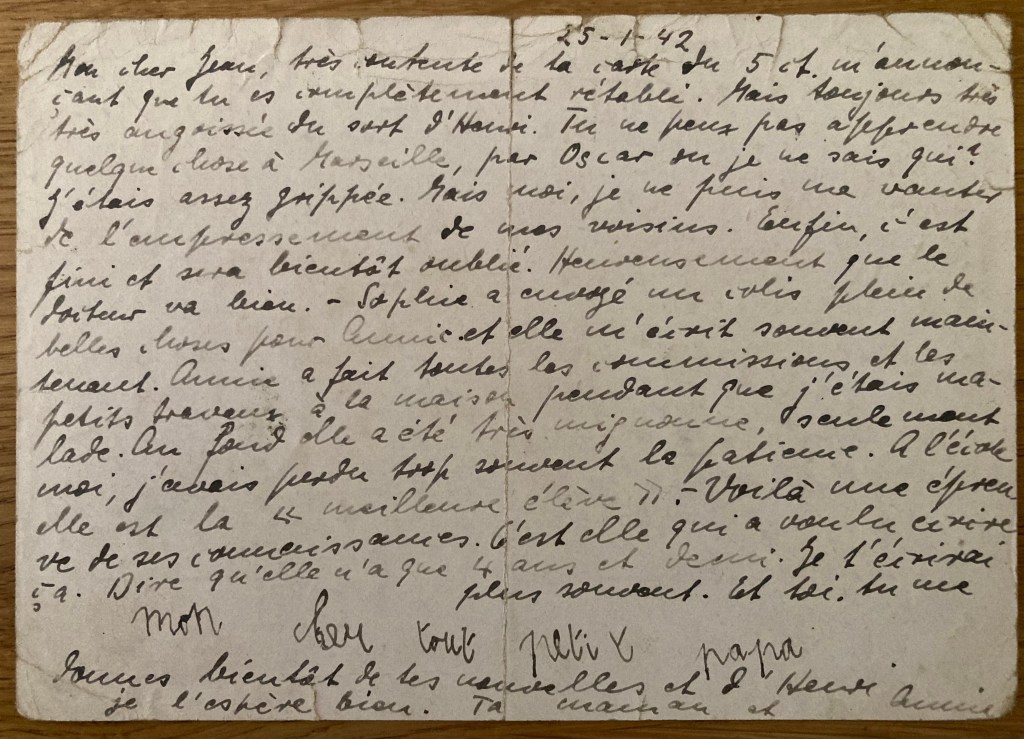 Carte du 25  janvier 1942 de Ruth à Hans SCHAUL [Collection particulière Dirk KRÜGER]