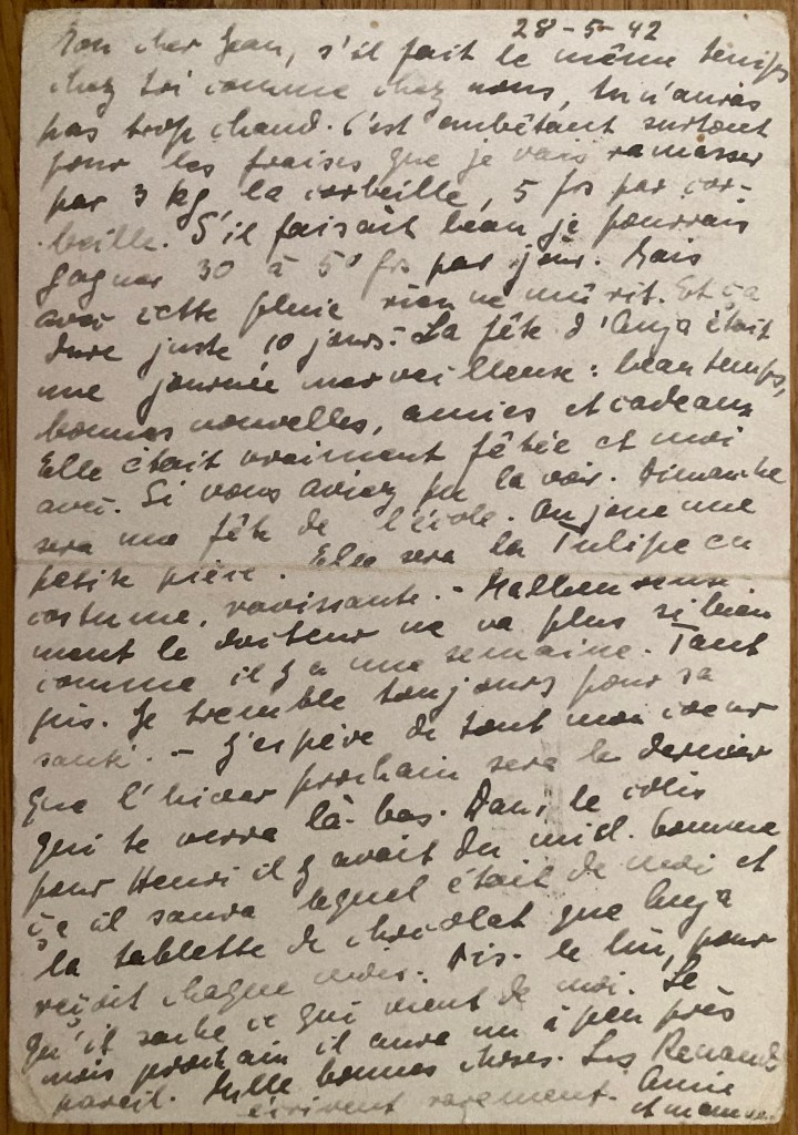 Carte du 28 mai 1942 de Ruth à Hans SCHAUL [Dirk KRÜGER, collection particulière]