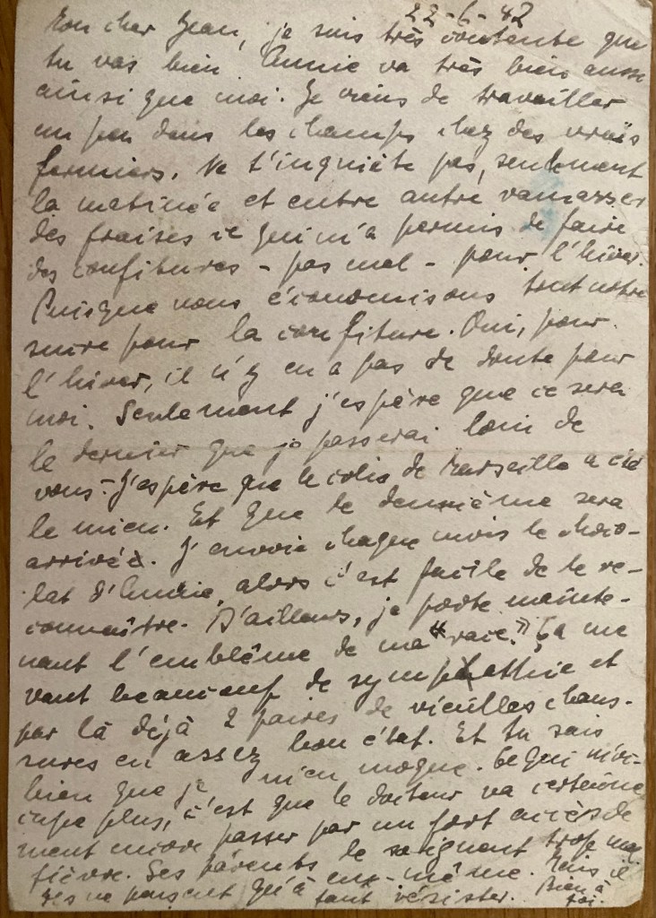 Carte du 22 juin 1942 de Ruth à Hans SCHAUL [Dirk KRÜGER, collection particulière]